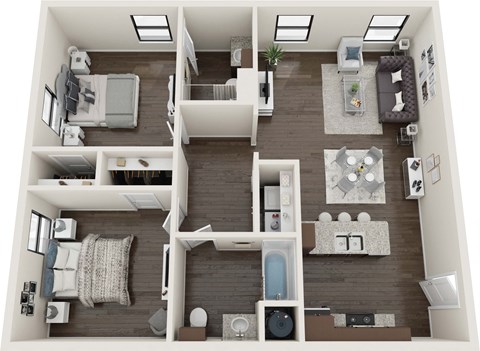 Floor plan for 2 beds, 2 baths, 1072 sqft